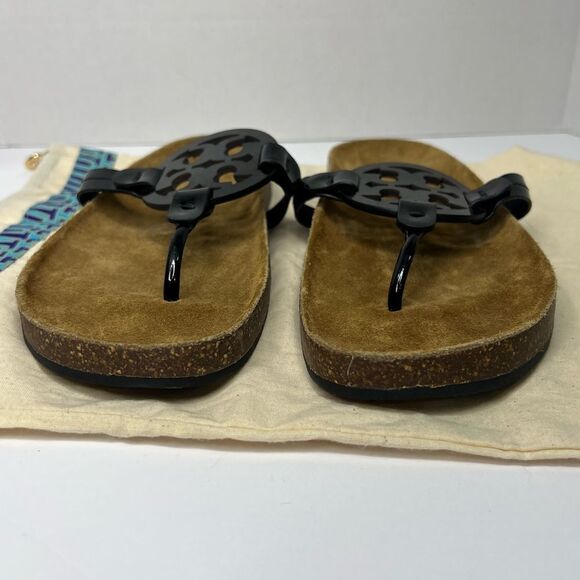 NWOB! Tory Burch Miller Cloud Black Patent Women’s Sandals Suede Cork Sz 11 - Picture 4 of 9